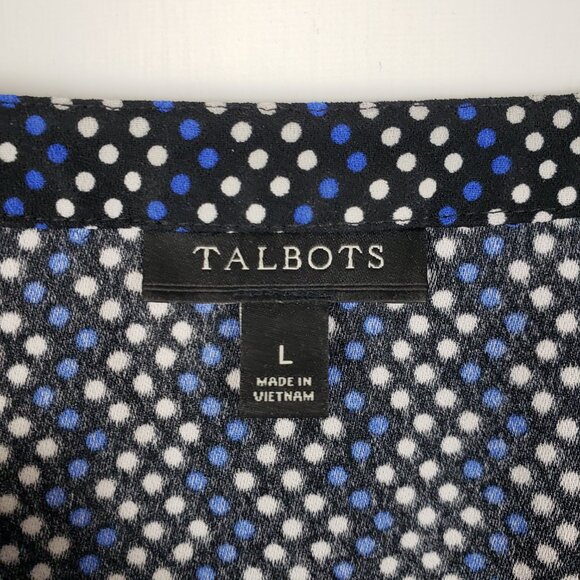 Talbots Split Neck Popover Blouse Black Blue Chevron Dot Stripe Womens Size L - Picture 4 of 6